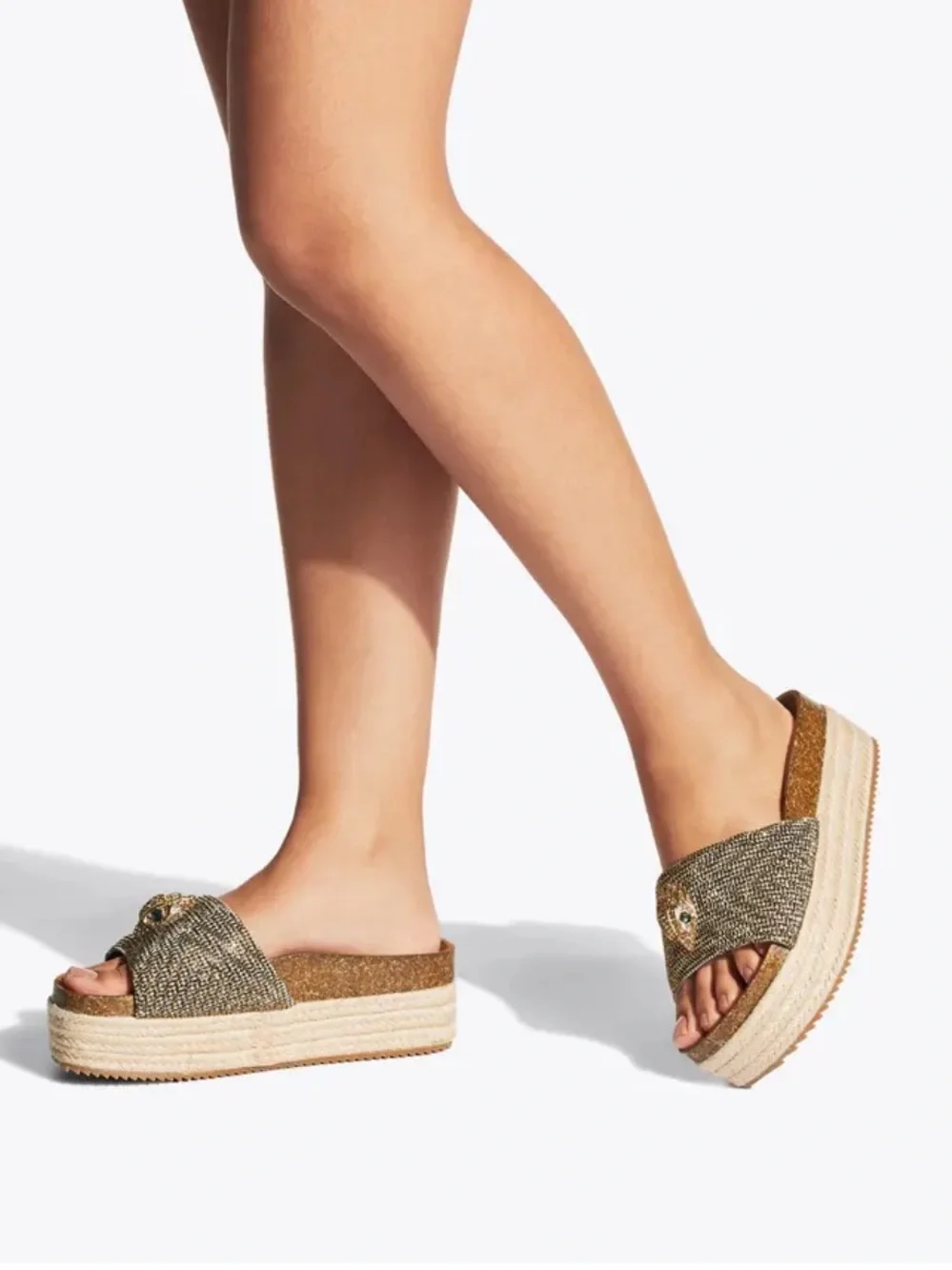 Kurt Geiger Gold Metallic Woven Platform Slide